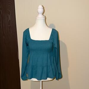 Paper Crane Teal Long Sleeve Blouse - size medium